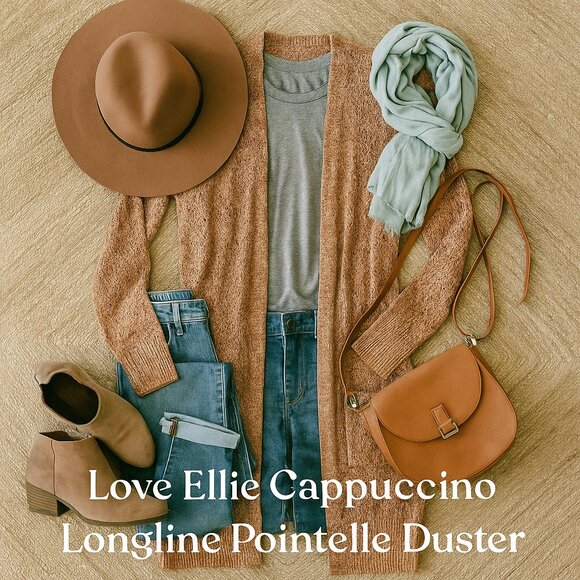 Love Ellie Cappuccino Longline Pointelle Duster Cardigan Size M NWOT Cozy Layer - Picture 1 of 12